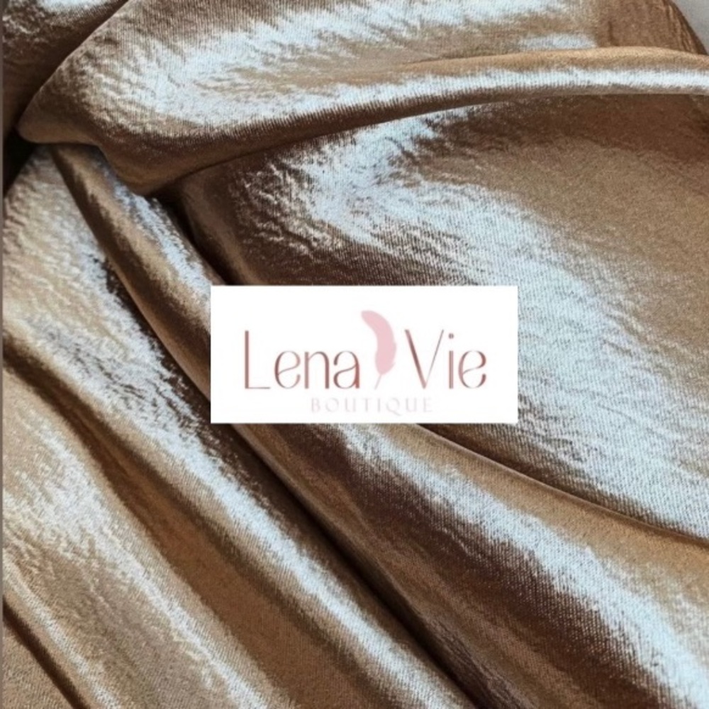 Lena Vie Champagne Addie May Slip Dress Hammered Soft Satin Long Gold Maxi Gown - Picture 5 of 12